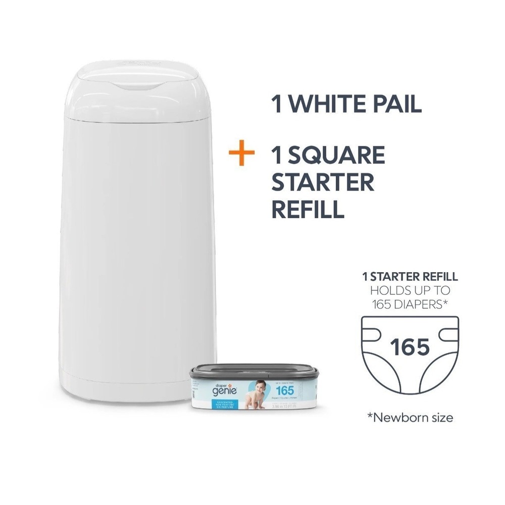 Diaper Genie Classic Pail,White,1 Diaper Pail,1 Square Refill - 165 Ct - Picture 3 of 4